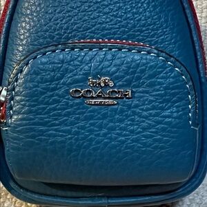 Vintage Coach Teal Leather Backpack/Red Zippered Clip-On Accessory